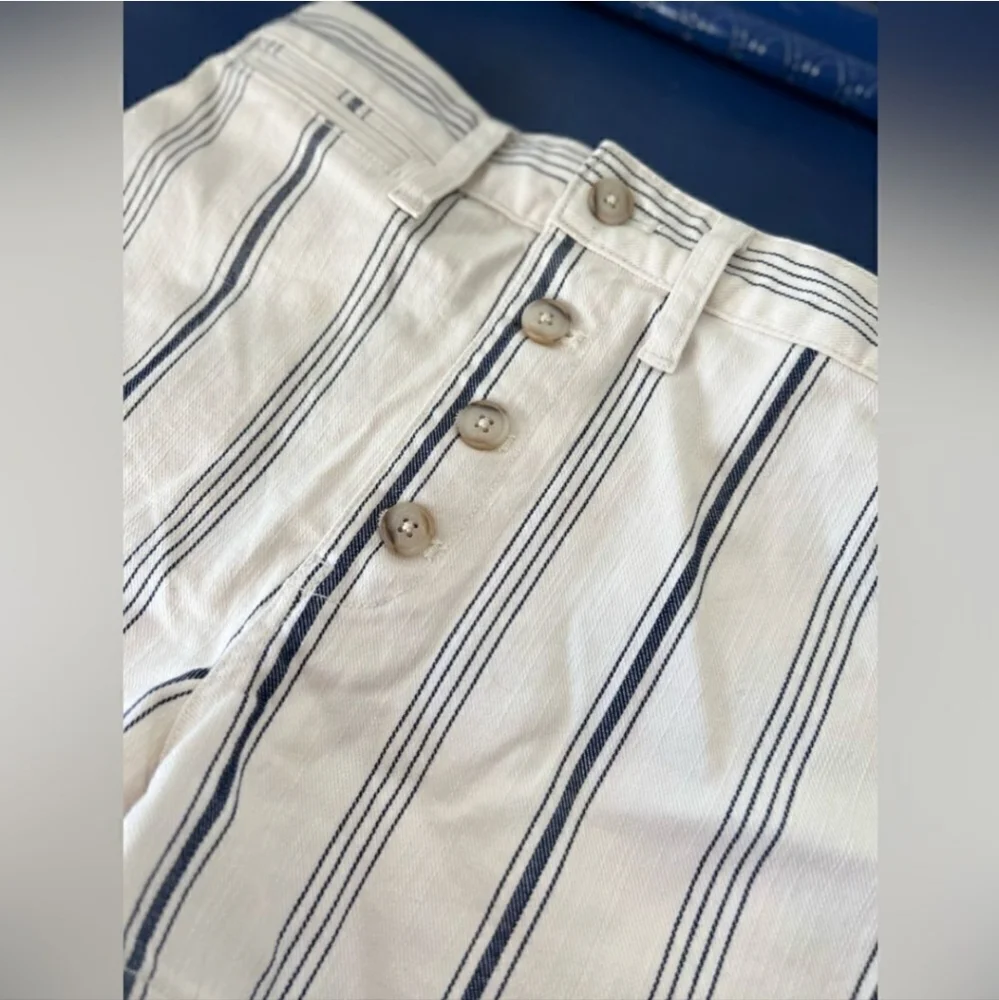 MADEWELL The Emmett Striped White  and Navy Denim Women's High Waisted Shorts 31